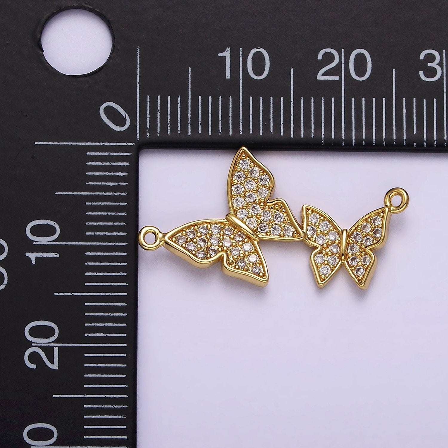 24K Gold Filled Double Butterfly Mariposa Micro Paved CZ 26.5mm Connector Mommy and Me Jewelry Inspired | Y756