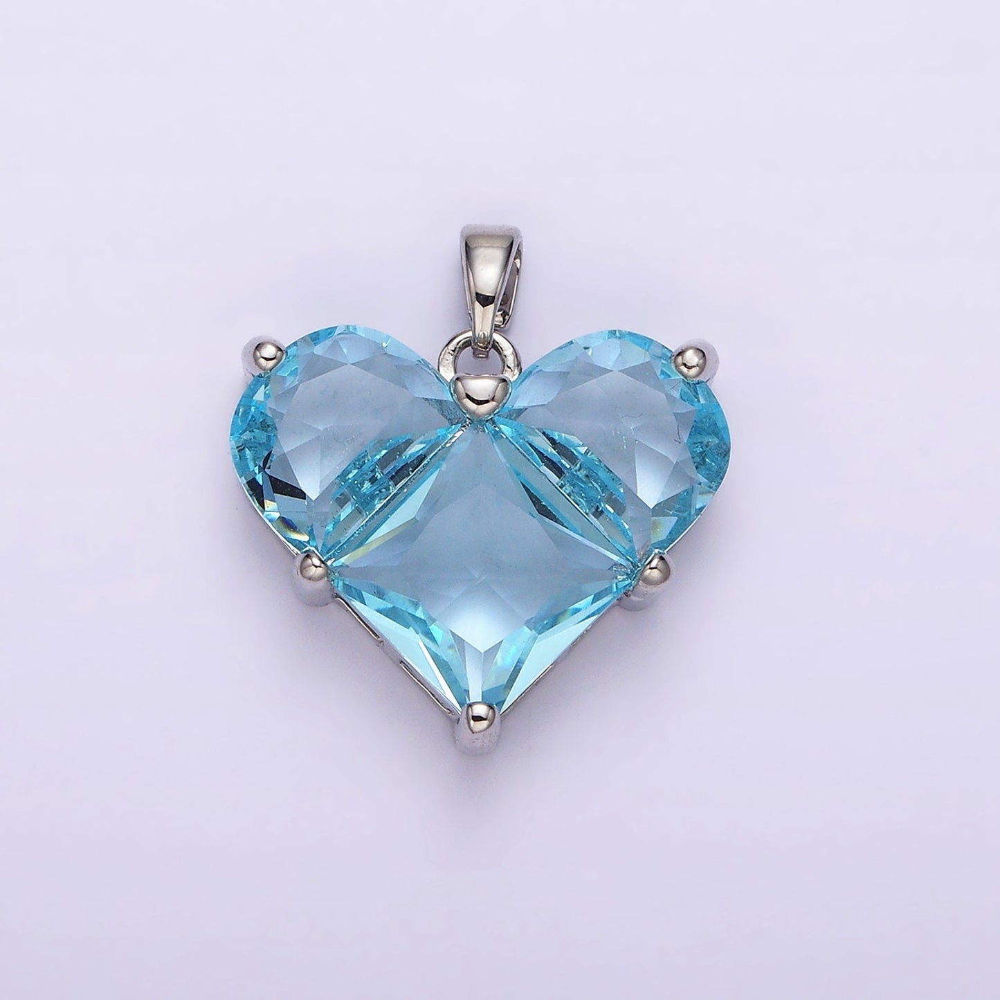 Blue Aquamarine CZ Heart Pendant Silver Heart Charm Blue Aqua March Birthstone Necklace Pendant for Jewelry Making Supply AA-763