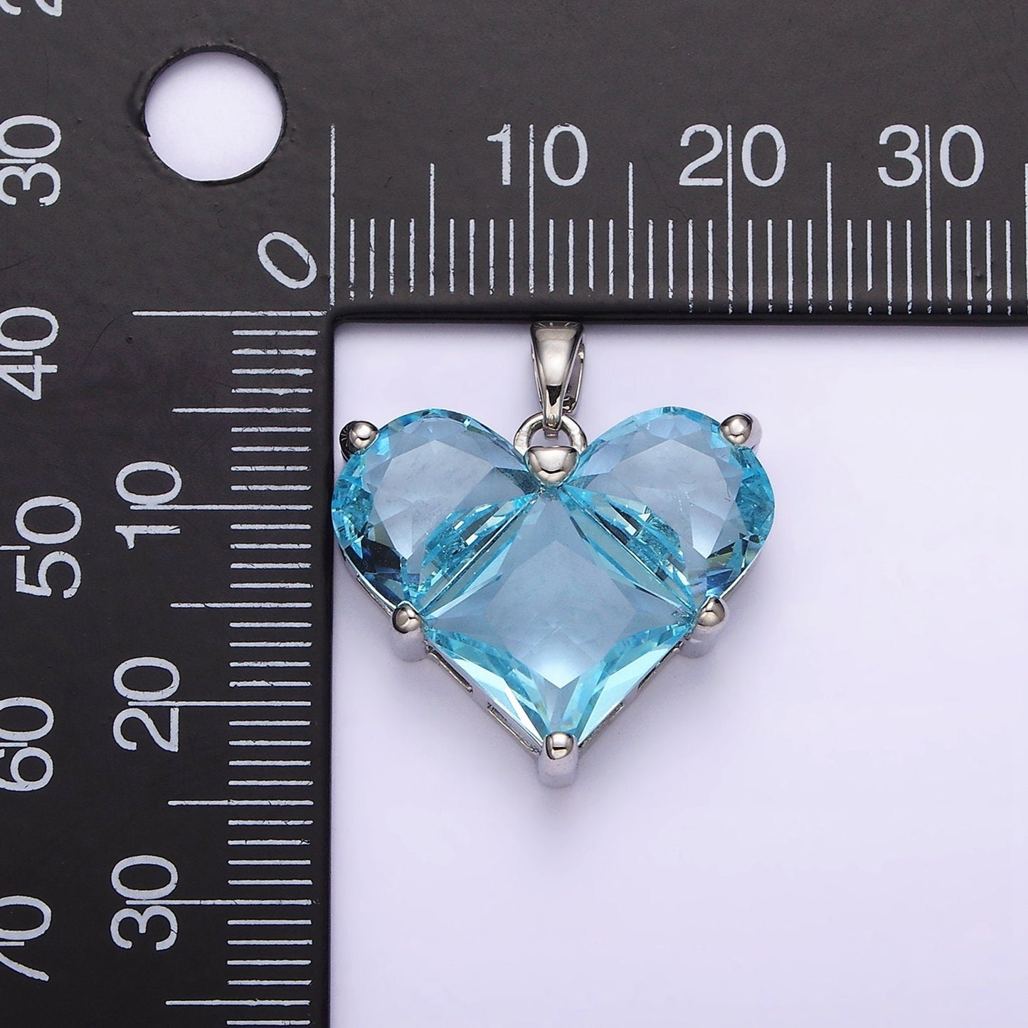 Blue Aquamarine CZ Heart Pendant Silver Heart Charm Blue Aqua March Birthstone Necklace Pendant for Jewelry Making Supply AA-763