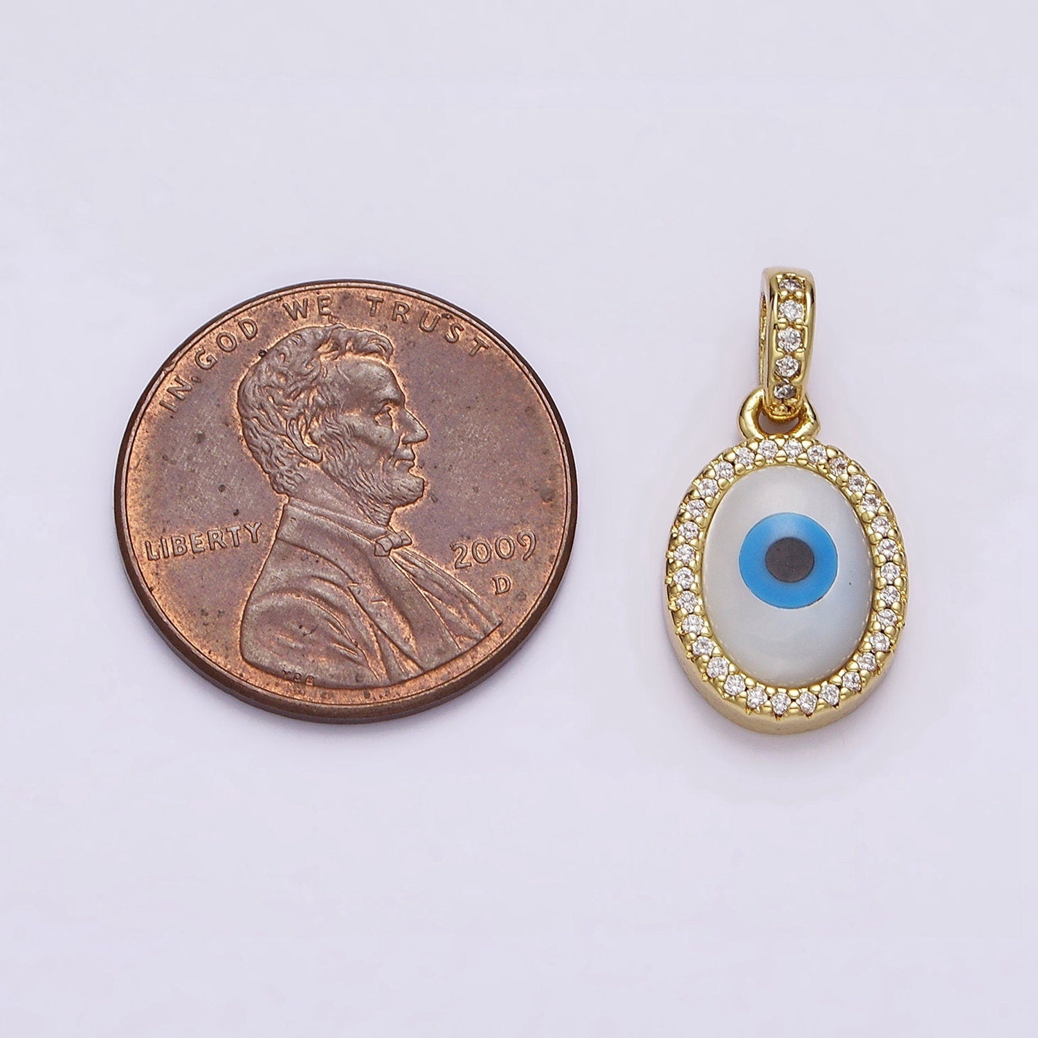 Dainty Evil Eye Charm 14K Gold Filled Shell Pearl Evil Eye Pendant for Add on Charm Oval Eye Charm AA-550