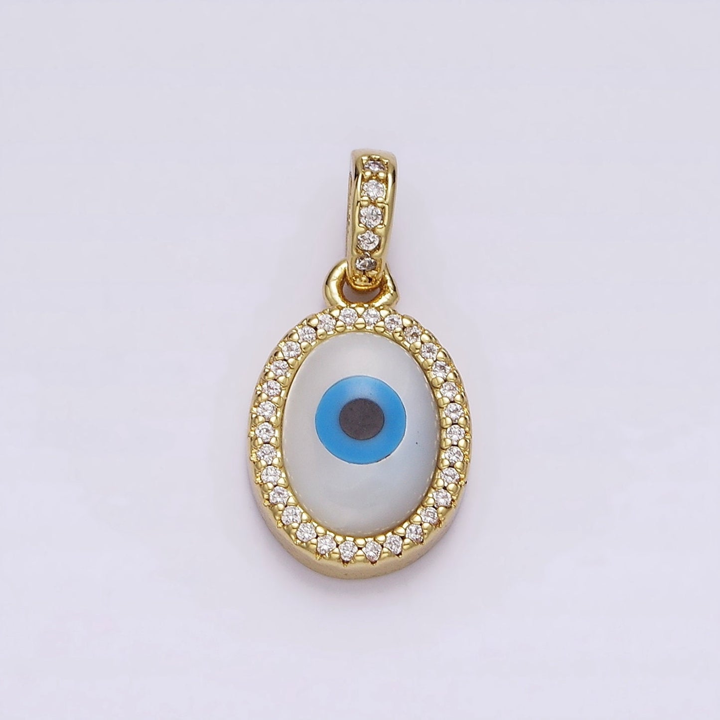 Dainty Evil Eye Charm 14K Gold Filled Shell Pearl Evil Eye Pendant for Add on Charm Oval Eye Charm AA-550