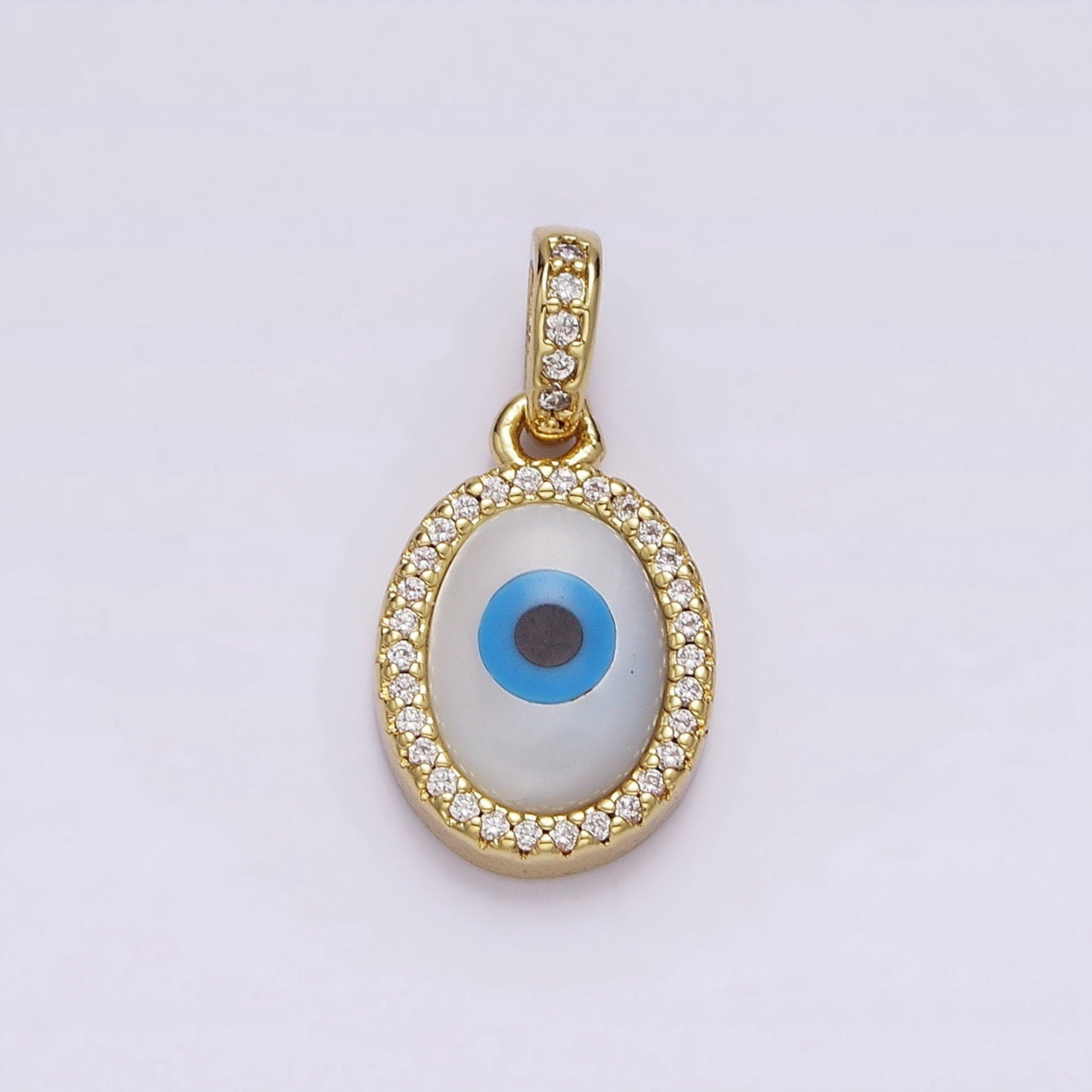 Dainty Evil Eye Charm 14K Gold Filled Shell Pearl Evil Eye Pendant for Add on Charm Oval Eye Charm AA-550