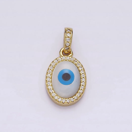 Dainty Evil Eye Charm 14K Gold Filled Shell Pearl Evil Eye Pendant for Add on Charm Oval Eye Charm AA-550