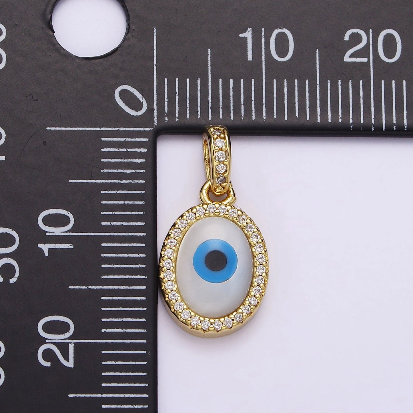 Dainty Evil Eye Charm 14K Gold Filled Shell Pearl Evil Eye Pendant for Add on Charm Oval Eye Charm AA-550