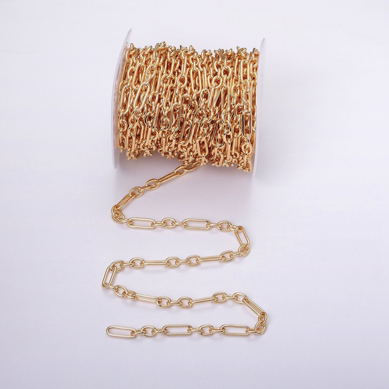24K Gold Filled Big Paper Clip Figaro Chain Bulk Gold, Silver Unfinished Chain | ROLL-1263 Roll-1264