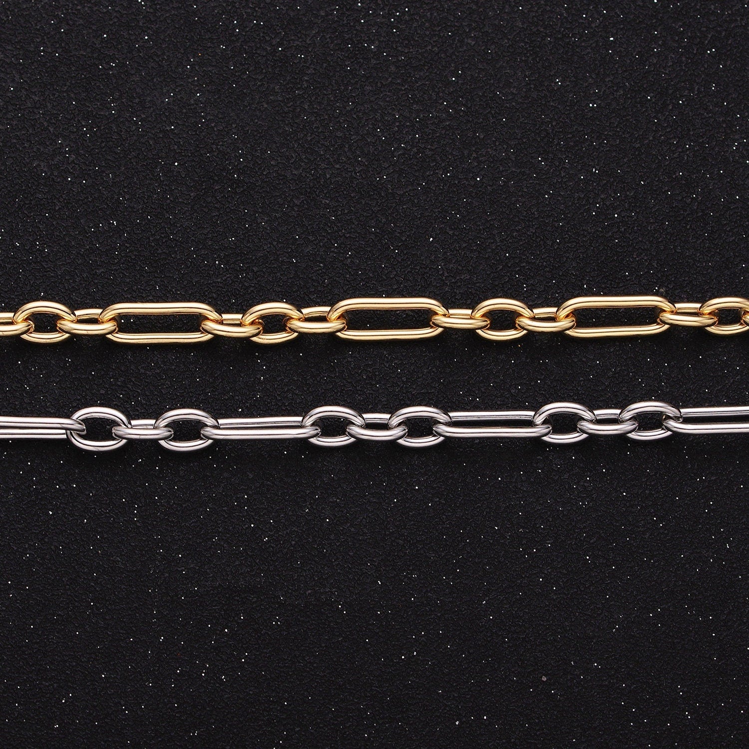 24K Gold Filled Big Paper Clip Figaro Chain Bulk Gold, Silver Unfinished Chain | ROLL-1263 Roll-1264