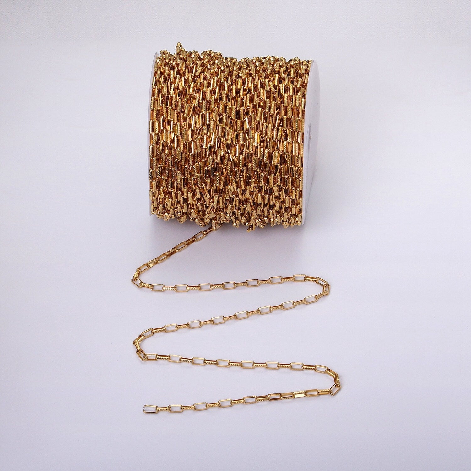 Textured Elongated Paper Clip Chain Box Cable Chain by yard Wholesale Chain for Jewelry making ROLL-1275 ROLL-1276