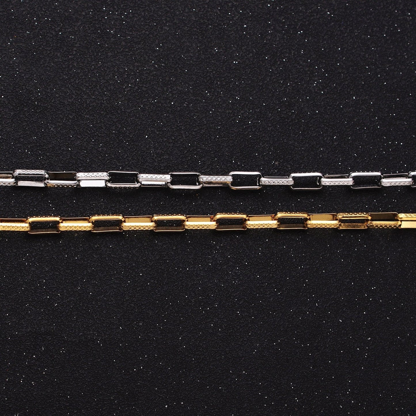 Textured Elongated Paper Clip Chain Box Cable Chain by yard Wholesale Chain for Jewelry making ROLL-1275 ROLL-1276