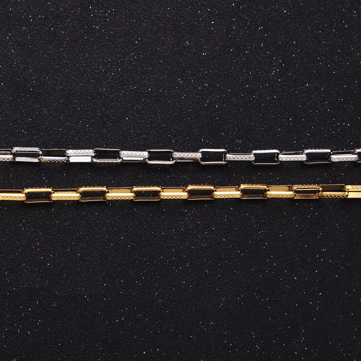 Textured Elongated Paper Clip Chain Box Cable Chain by yard Wholesale Chain for Jewelry making ROLL-1275 ROLL-1276