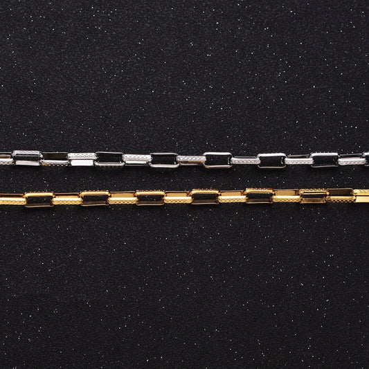 Textured Elongated Paper Clip Chain Box Cable Chain by yard Wholesale Chain for Jewelry making ROLL-1275 ROLL-1276