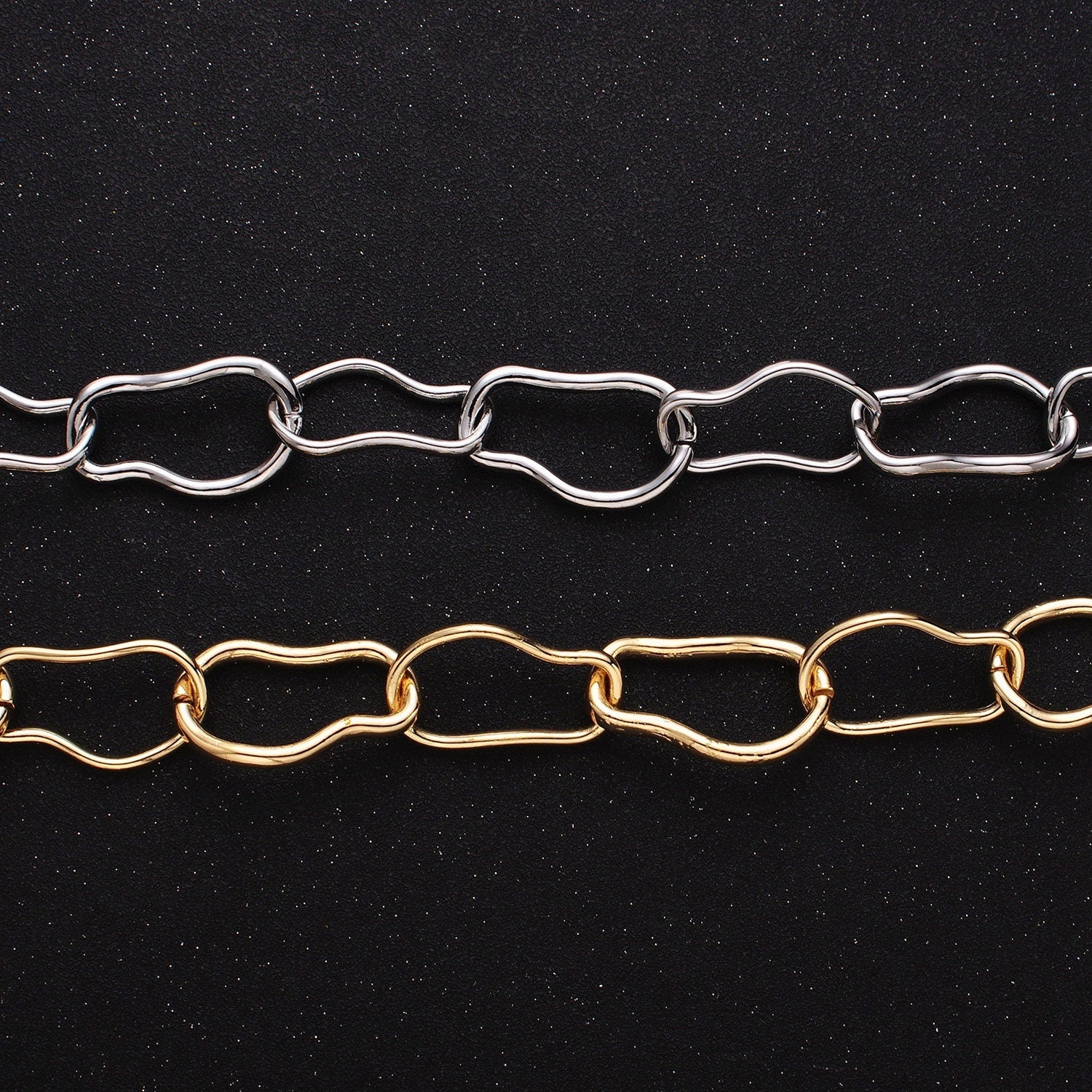 Abstract Chunky 24k Gold Filled 17.3mm Unique Cable Chain Link Unfinished Yard Chain in Gold & Silver | ROLL-1305 ROLL-1306