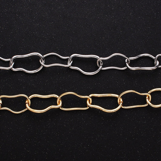Abstract Chunky 24k Gold Filled 17.3mm Unique Cable Chain Link Unfinished Yard Chain in Gold & Silver | ROLL-1305 ROLL-1306