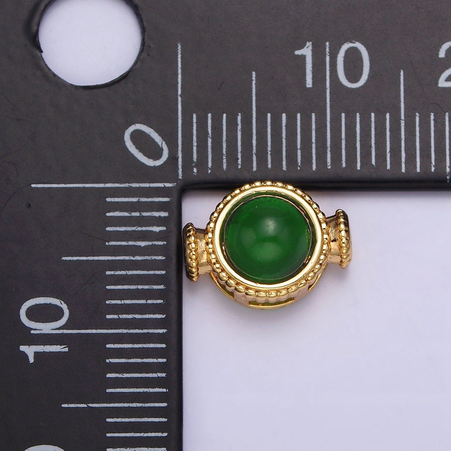 18K Gold Filled Green Cats Eye Round Beaded Connector | G642