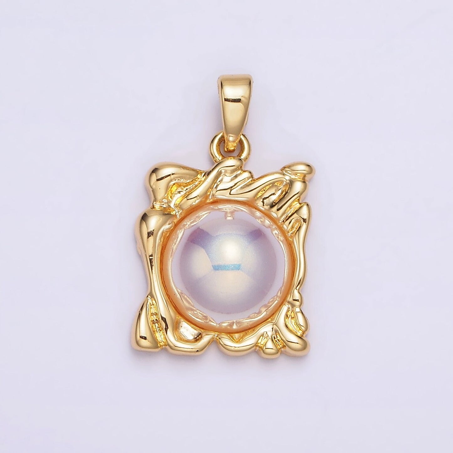 24K Gold Filled Iridescent Pearl Molten Drip Square Pendant | AA577
