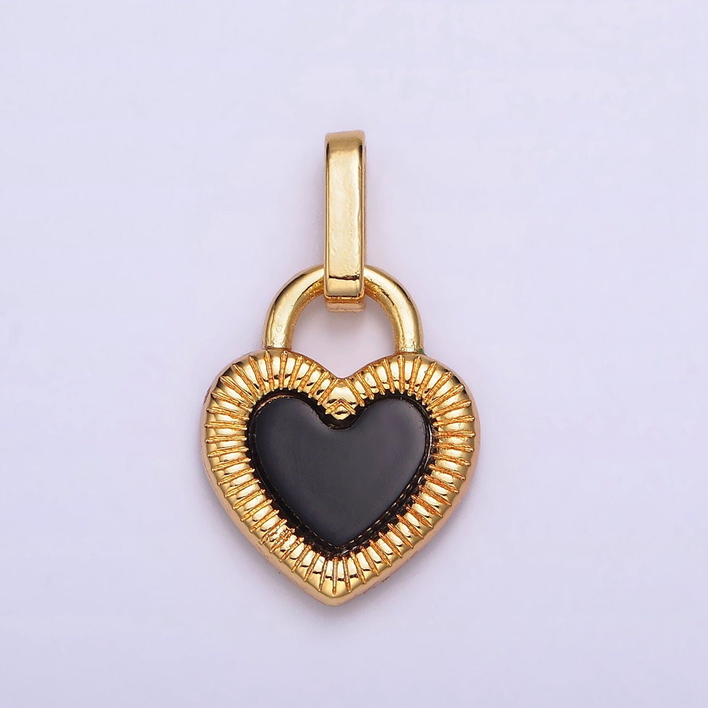 24K Gold Filled Double Sided Red Carnelian Onyx Line-Textured Heart Lock Pendant | AA599
