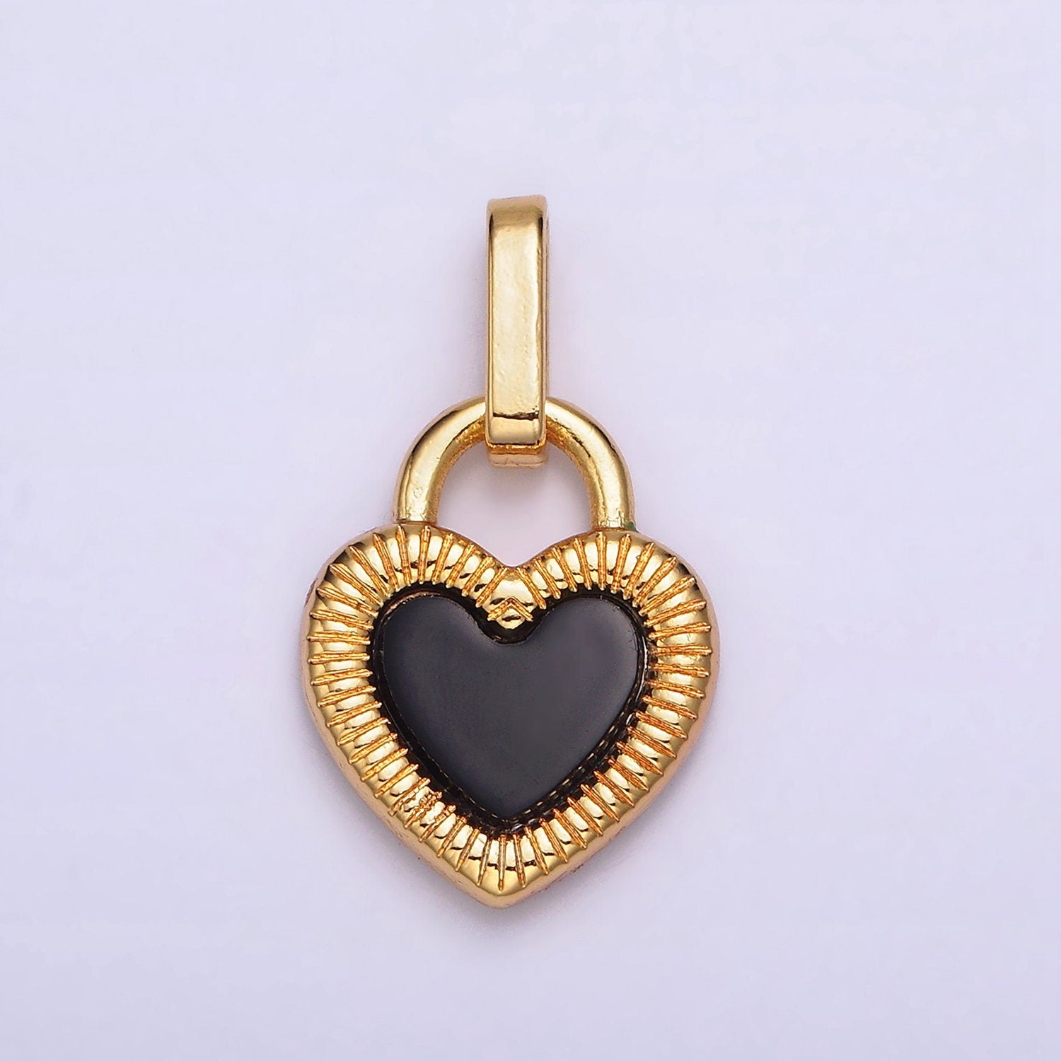 24K Gold Filled Double Sided Red Carnelian Onyx Line-Textured Heart Lock Pendant | AA599