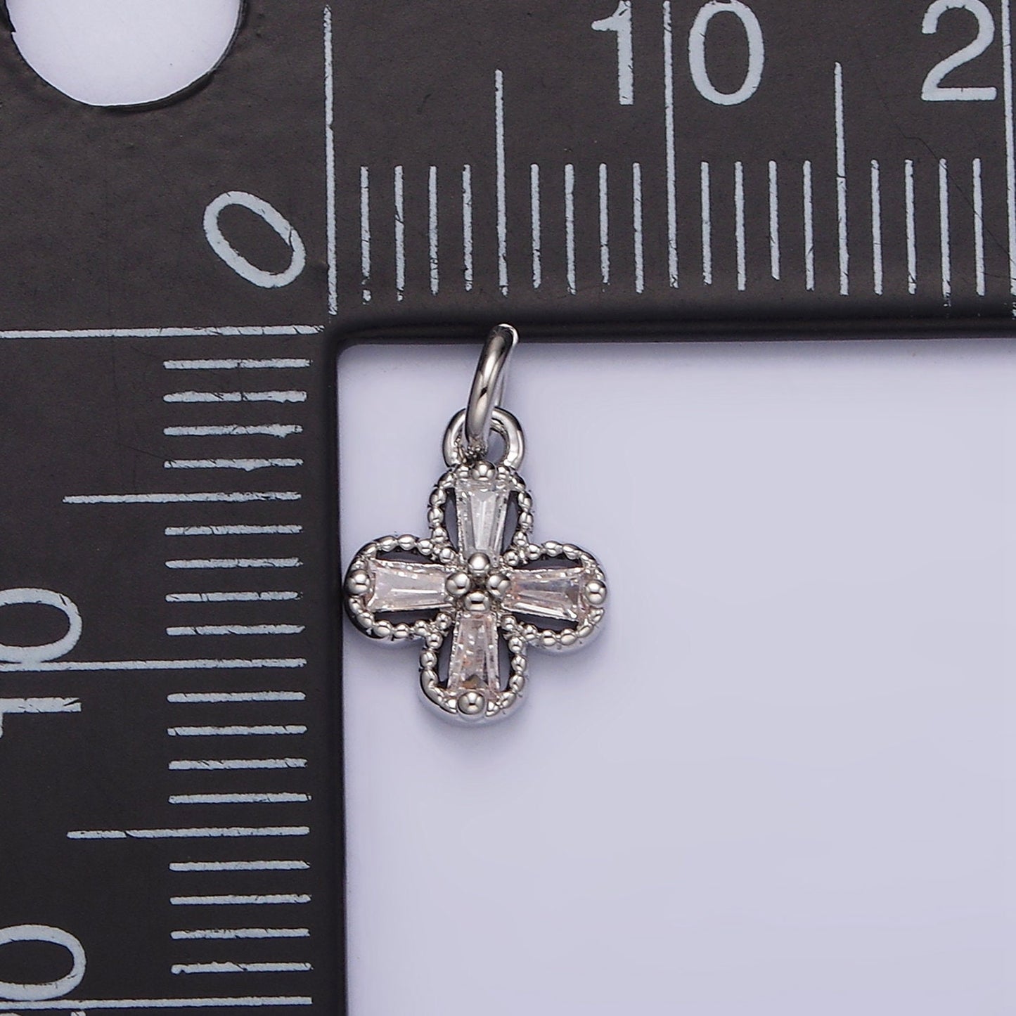 14K Gold Filled Clear Baguette Open Beaded Quatrefoil Clover Mini Add-On Charm in Gold & Silver | N1093 N1138