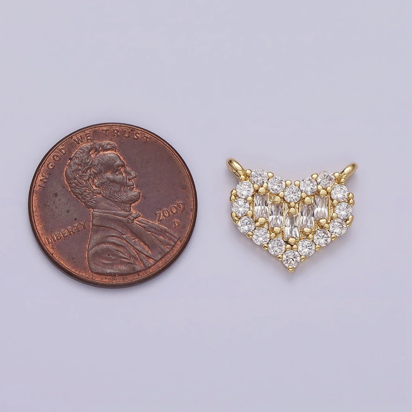 Mini Gold Heart Charm Connector Clear Triple Baguette Micro Paved CZ 10mm Link Connector | G663 G664