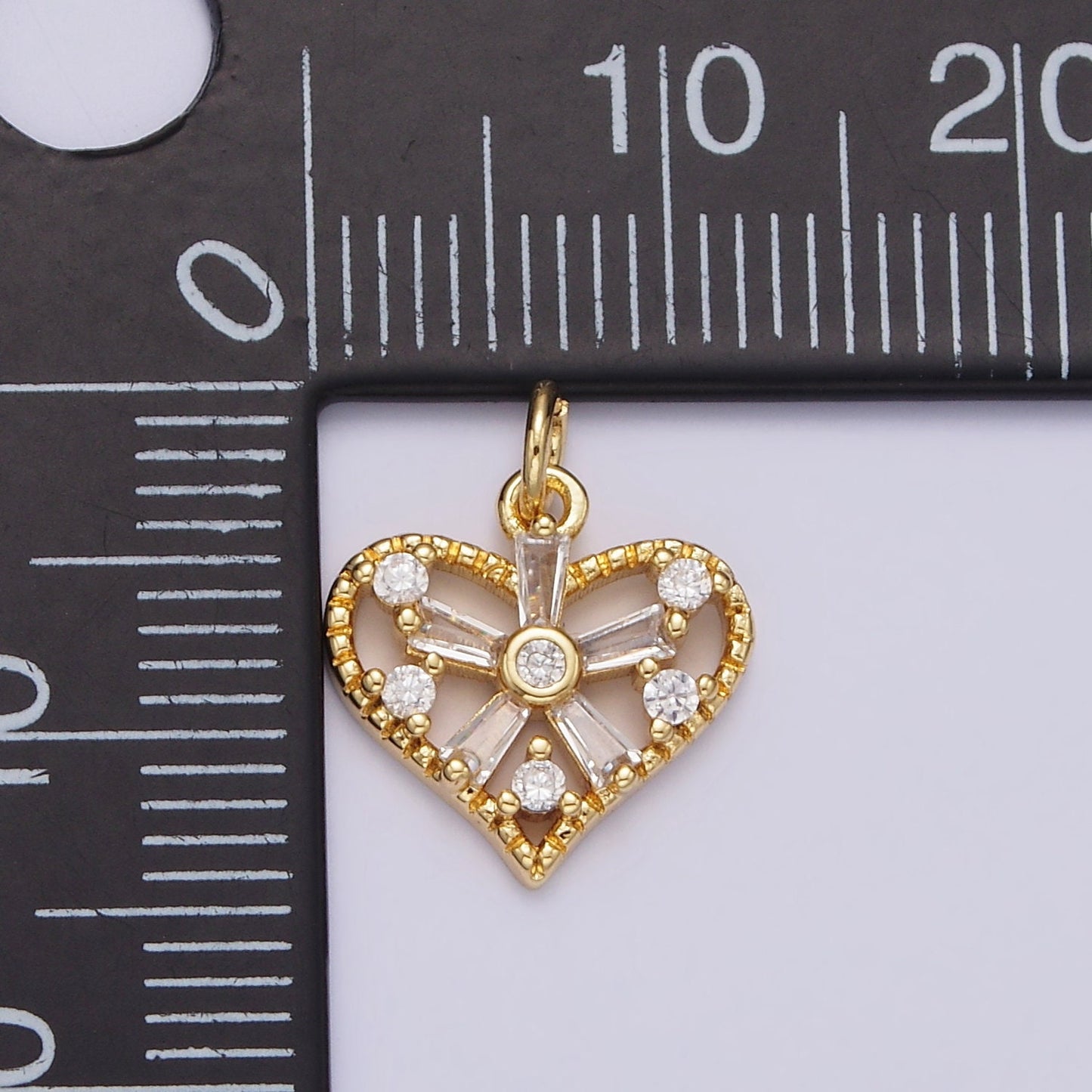 14K Gold Filled Green, Clear Baguette Flower CZ Mini Heart Charm Pendant | AG-390 AG-391
