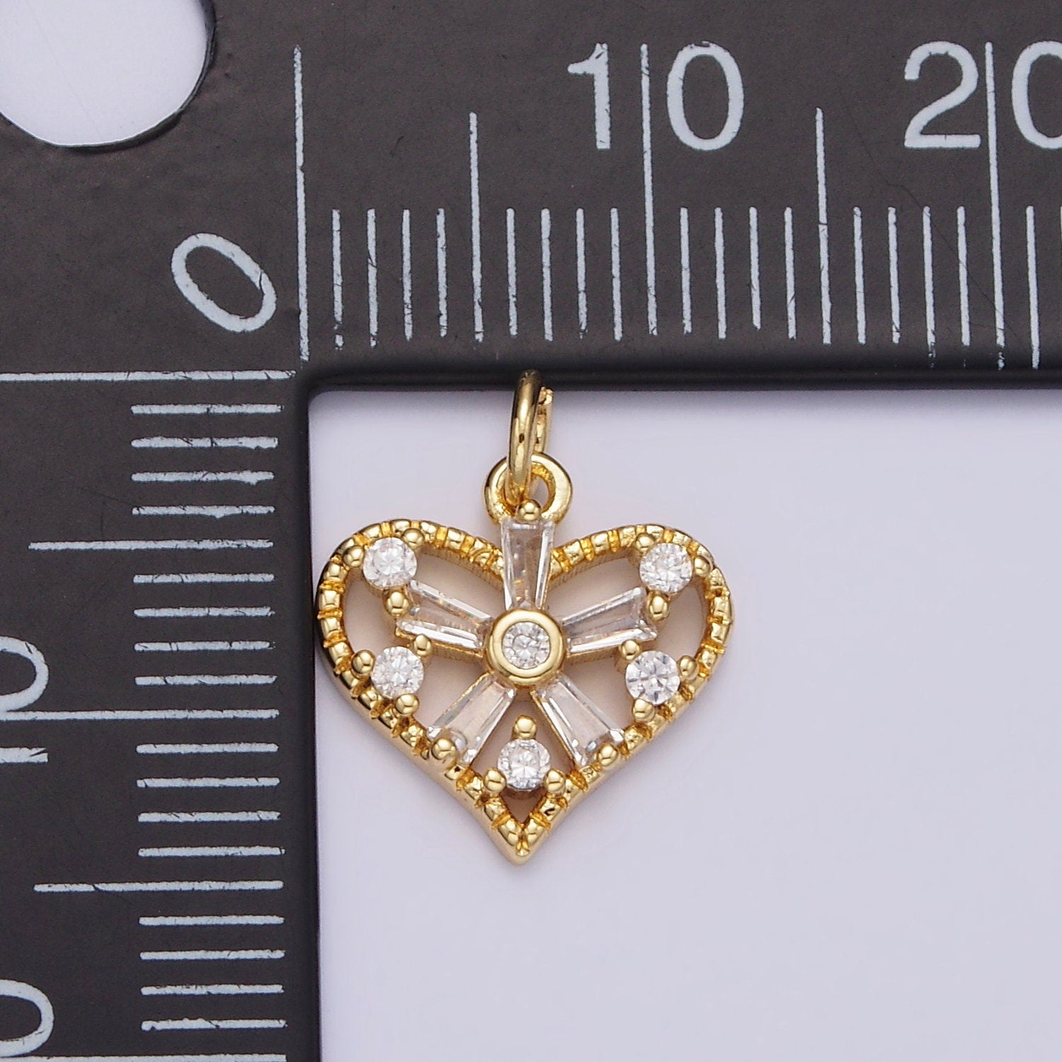 14K Gold Filled Green, Clear Baguette Flower CZ Mini Heart Charm Pendant | AG-390 AG-391