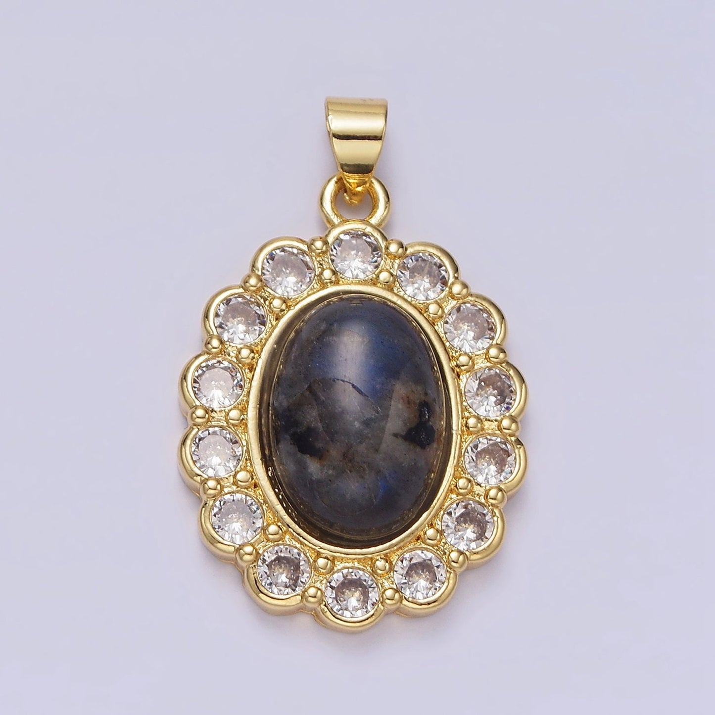 Labradorite Oval Charm 17x7.7mm Gemstone Pendant in 24k Gold Filled Bezel AA-182