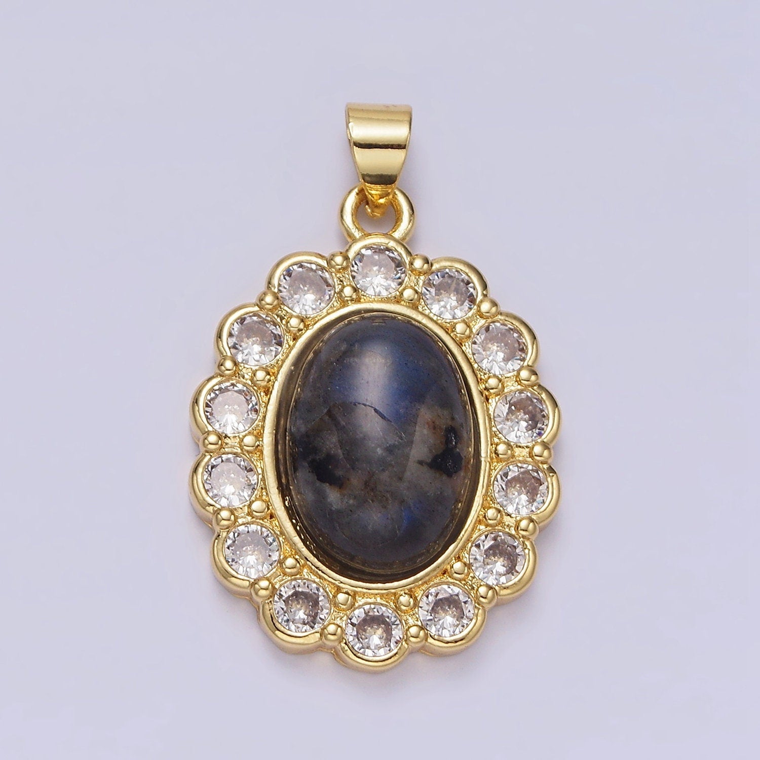 Labradorite Oval Charm 17x7.7mm Gemstone Pendant in 24k Gold Filled Bezel AA-182