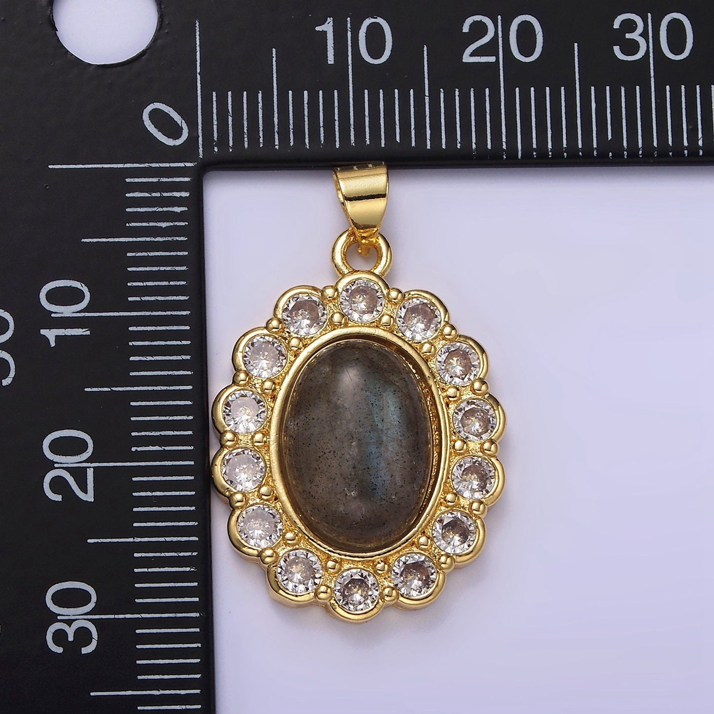 Labradorite Oval Charm 17x7.7mm Gemstone Pendant in 24k Gold Filled Bezel AA-182