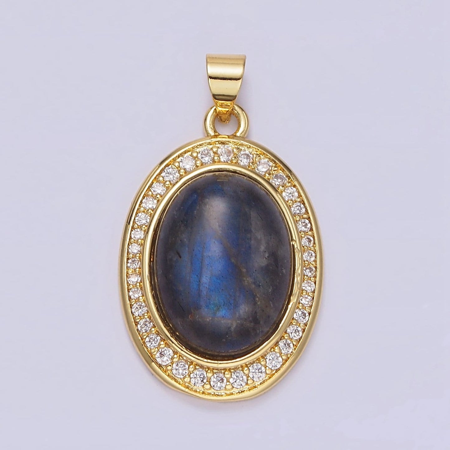 Labradorite Oval Charm 30.7x17.4mm Gemstone Pendant in 24k Gold Filled Bezel AA-681