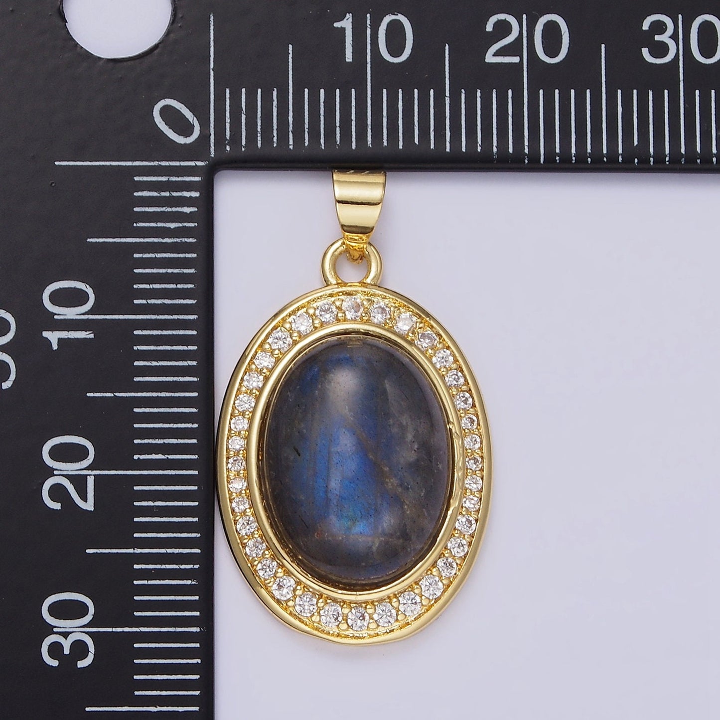 Labradorite Oval Charm 30.7x17.4mm Gemstone Pendant in 24k Gold Filled Bezel AA-681
