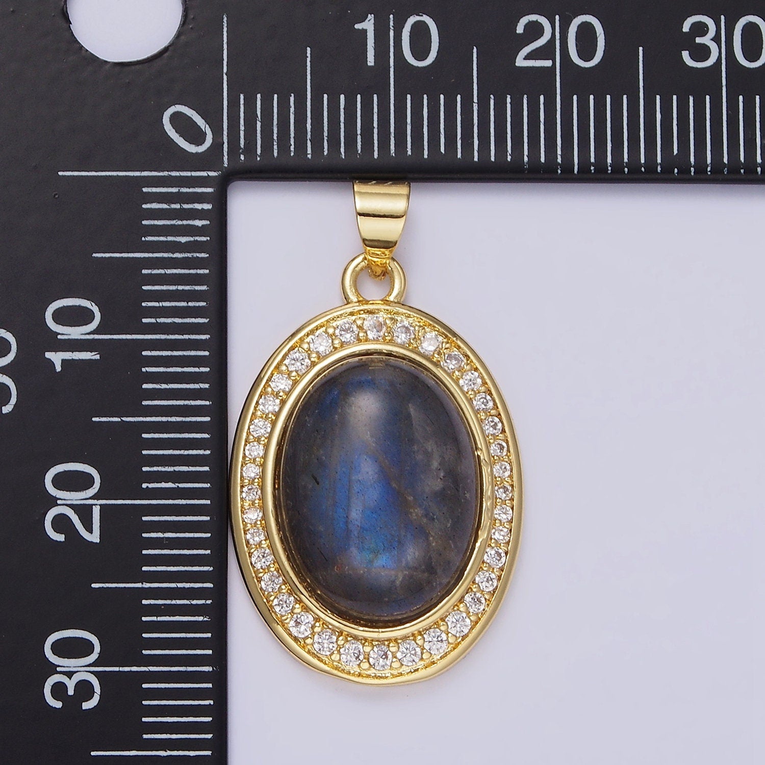Labradorite Oval Charm 30.7x17.4mm Gemstone Pendant in 24k Gold Filled Bezel AA-681
