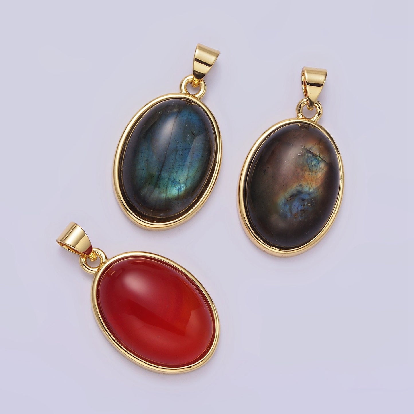 14K Gold Filled Red Carnelian, Labradorite Cabochon Oval Minimalist Pendant | AA683 AA684