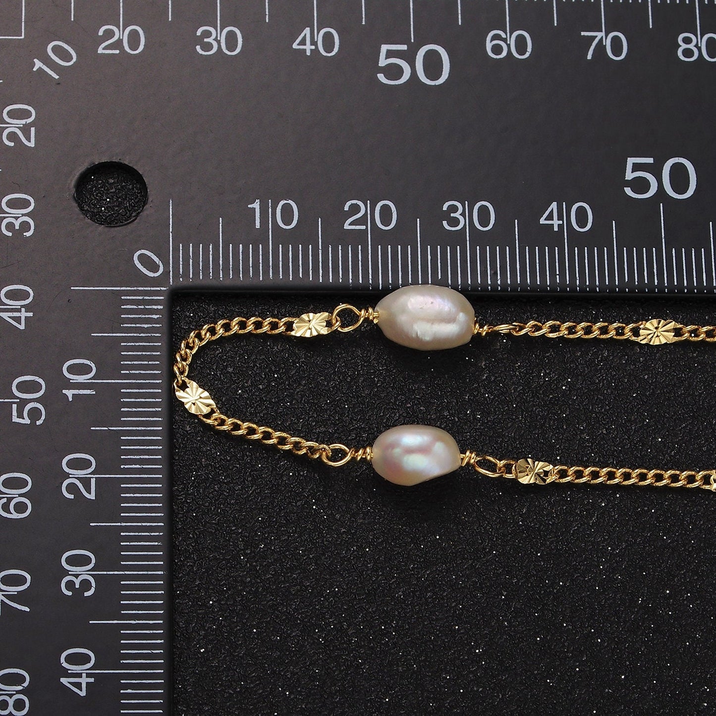 1 yard Gold White Freshwater Pearl Sunburst Curb Unfinished Chain for Jewelry Making Supply | ROLL-1421