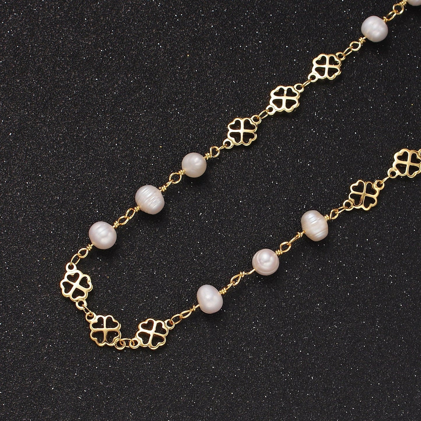 Dainty Gold Triple Ringed Button White Freshwater Pearl Clover Heart Petal Unfinished Designed Chain For Jewelry Making | ROLL-1409