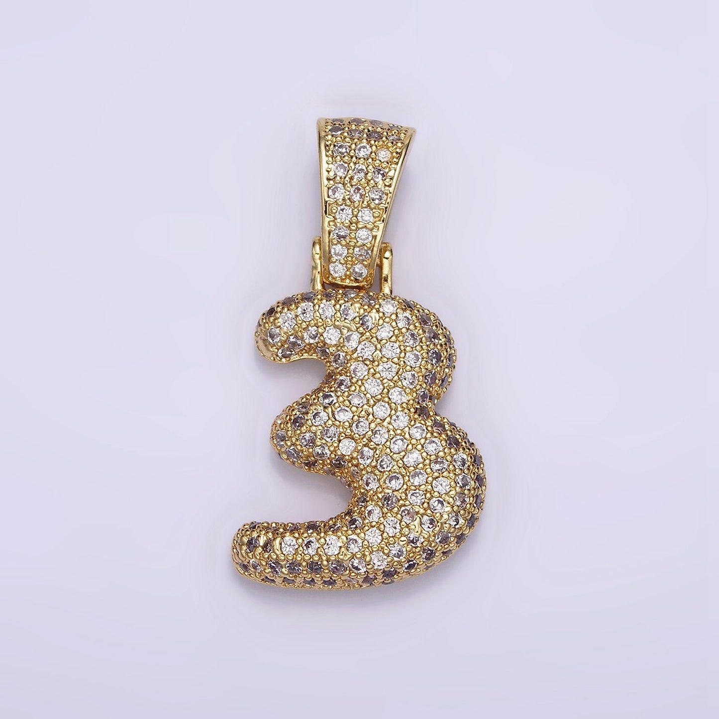 Gold Bubble Number Pendant, Hip Hop Bubble Number CZ Pendant Iced Numeric Charm Pendant for Men Woman Statement Jewelry AA695