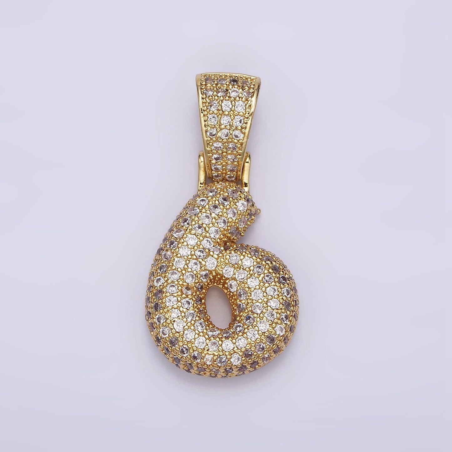 Gold Bubble Number Pendant, Hip Hop Bubble Number CZ Pendant Iced Numeric Charm Pendant for Men Woman Statement Jewelry AA695