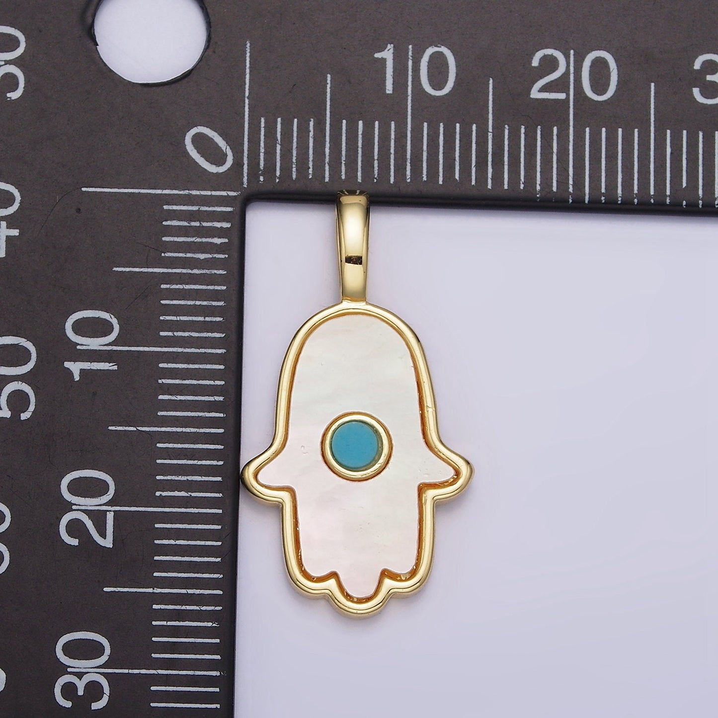 Hamsa Hand Mother of Pearl Charm 25.8x14mm Gold Filled Hand of Fatimah Pearl charm for Minimalist Jewelry N-1244