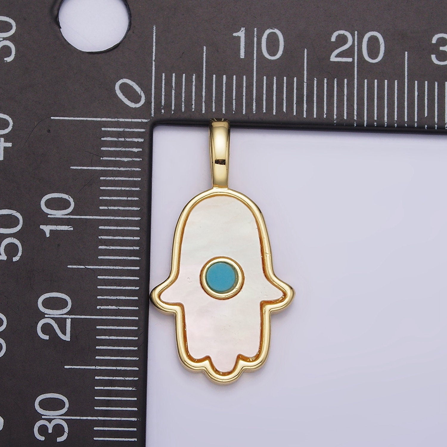 Hamsa Hand Mother of Pearl Charm 25.8x14mm Gold Filled Hand of Fatimah Pearl charm for Minimalist Jewelry N-1244