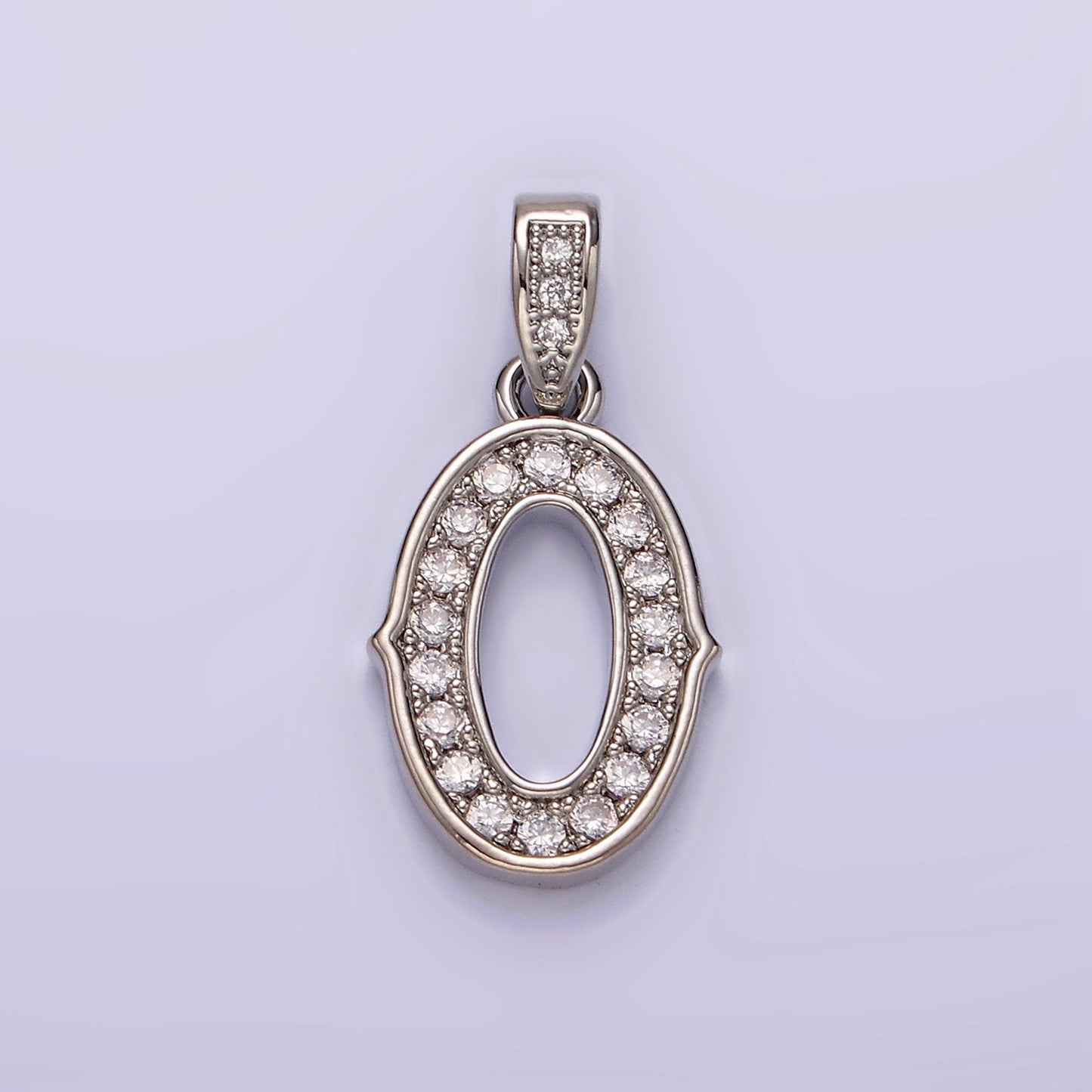 Silver 0-9 Edged Number Clear Micro Paved CZ Pendant Lucky Number Age Birthday Pendant | N1256 - N1265