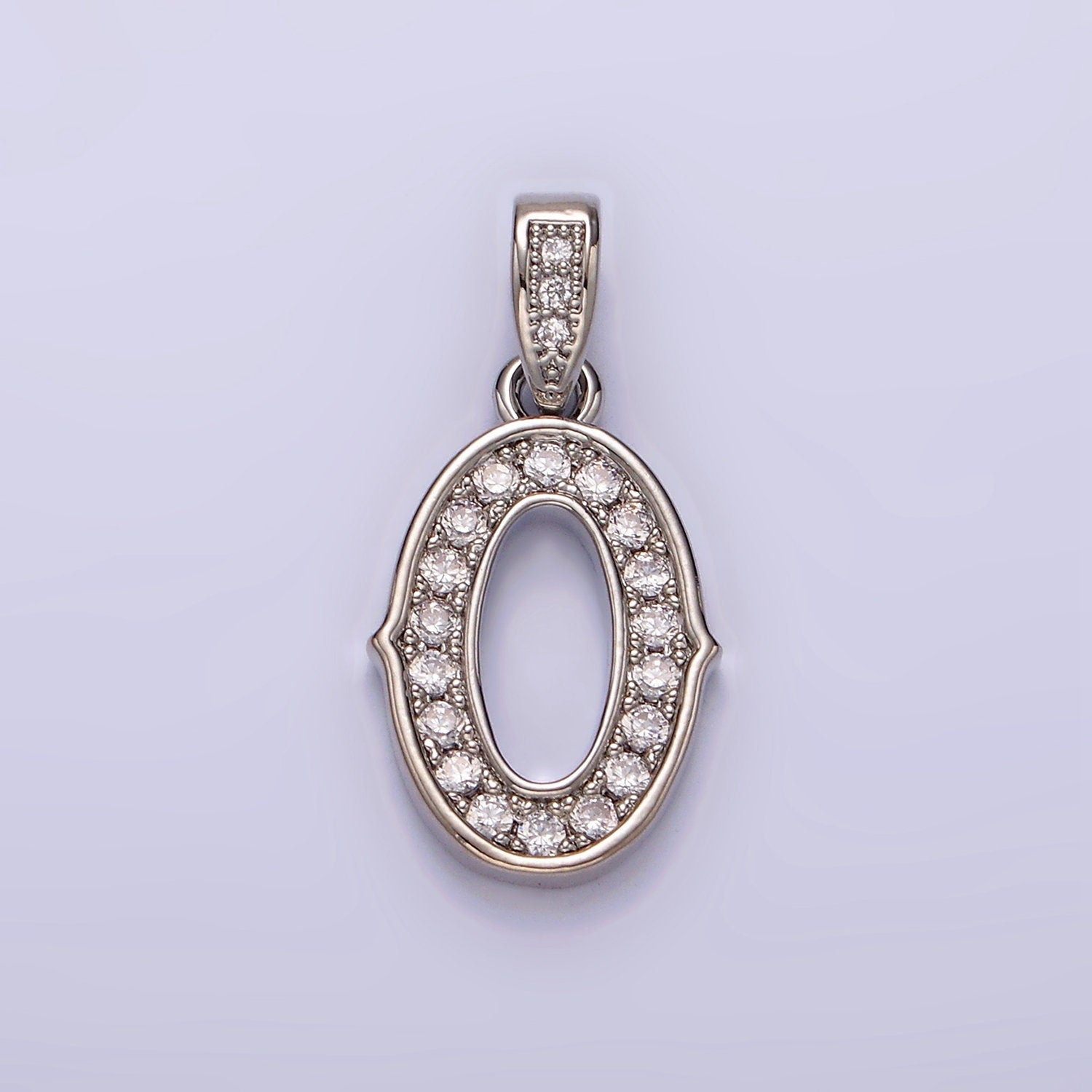 Silver 0-9 Edged Number Clear Micro Paved CZ Pendant Lucky Number Age Birthday Pendant | N1256 - N1265