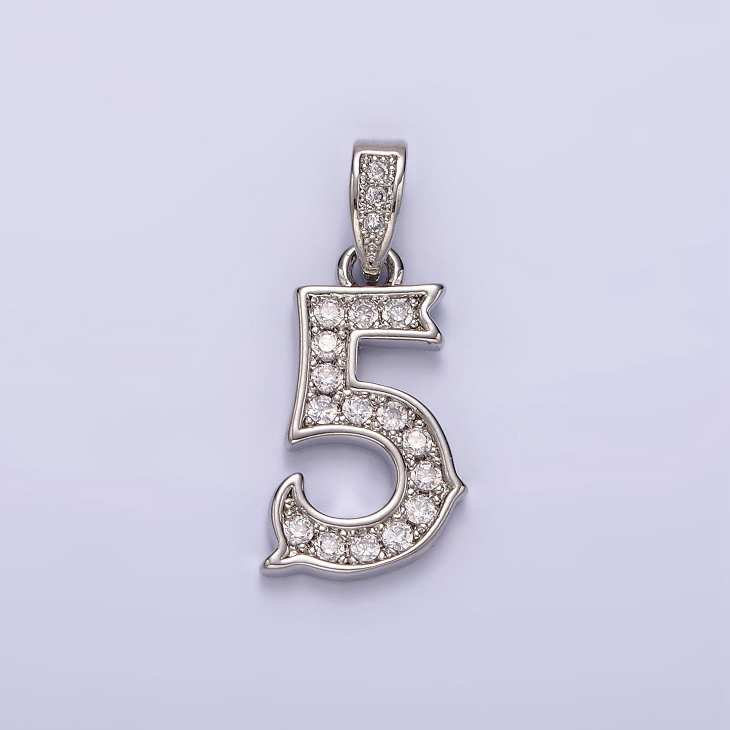 Silver 0-9 Edged Number Clear Micro Paved CZ Pendant Lucky Number Age Birthday Pendant | N1256 - N1265