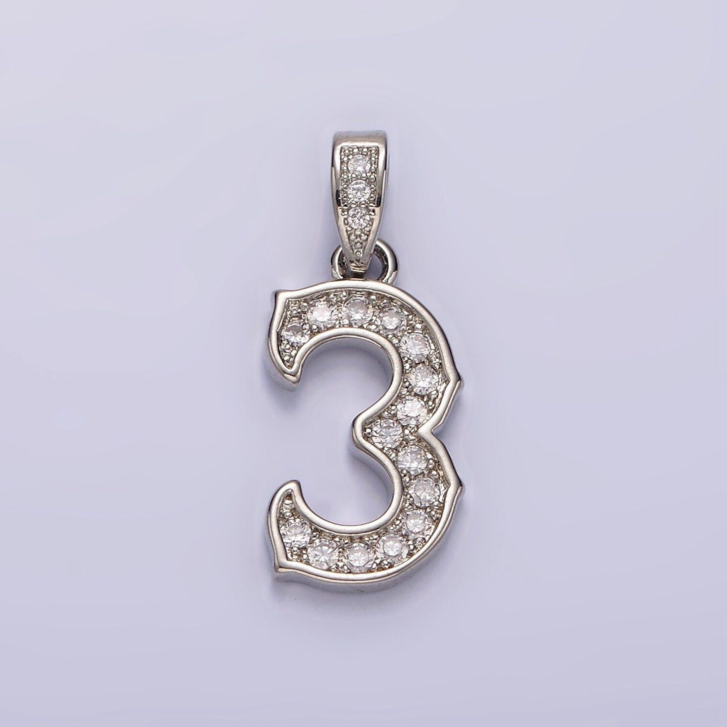Silver 0-9 Edged Number Clear Micro Paved CZ Pendant Lucky Number Age Birthday Pendant | N1256 - N1265