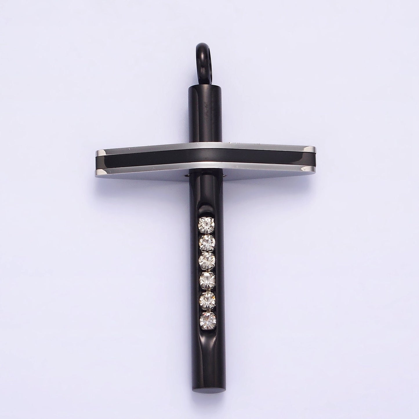 Stainless Steel Cross Pendant Two Tone Color Mixed Metal Cross Clear CZ Lined Pendant in Gold & Black | P711 P712