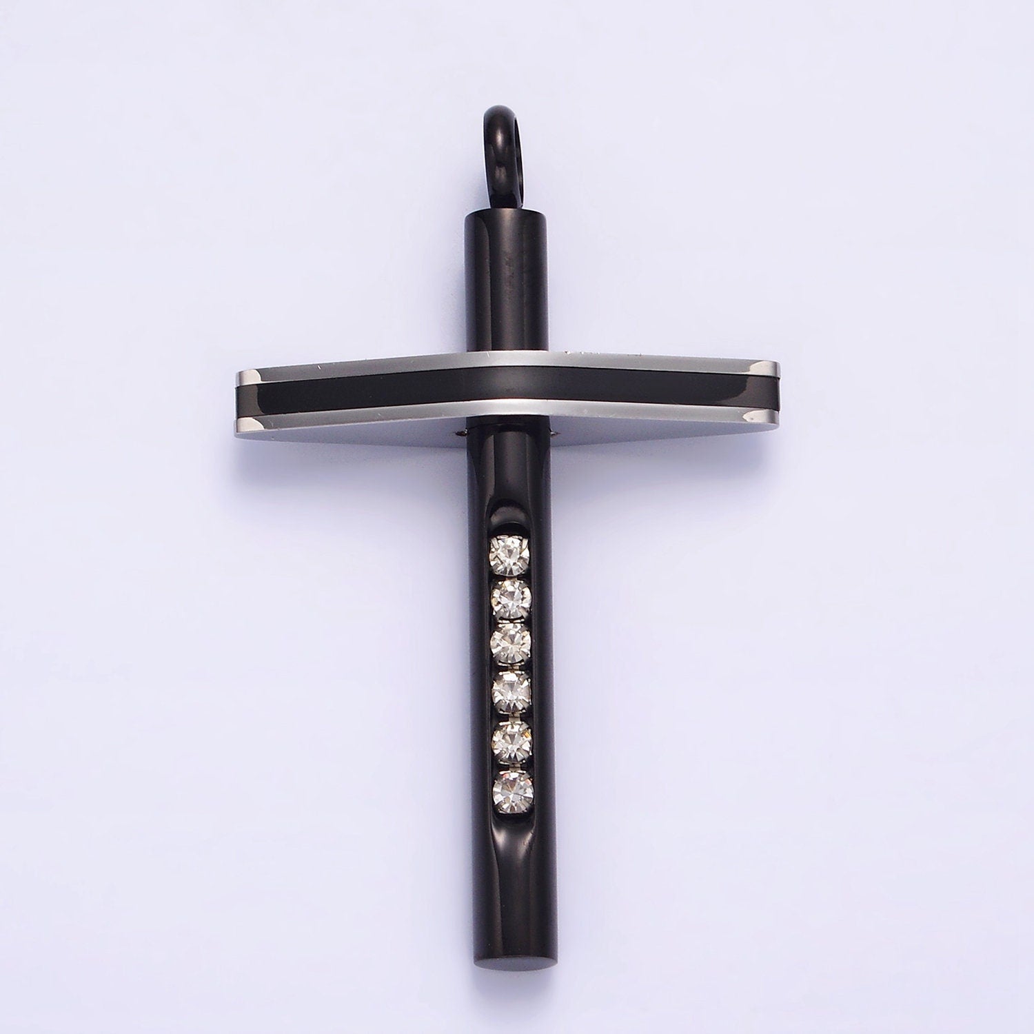 Stainless Steel Cross Pendant Two Tone Color Mixed Metal Cross Clear CZ Lined Pendant in Gold & Black | P711 P712