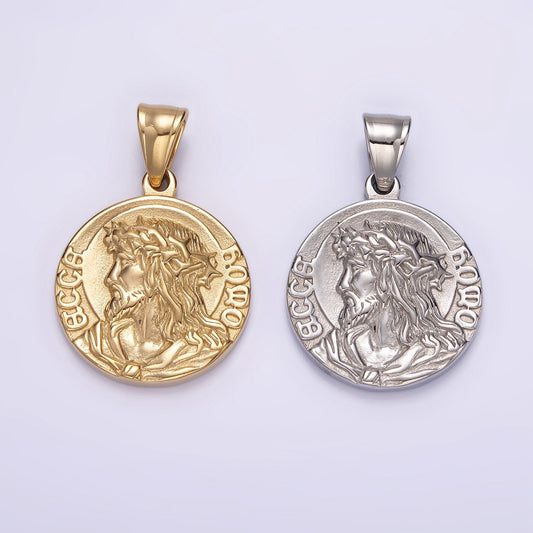 Serenity Prayer Necklace Pendant Gold Stainless Steel Jesus Religious Charm Gold Coin Medallion Double Sided Charm P821