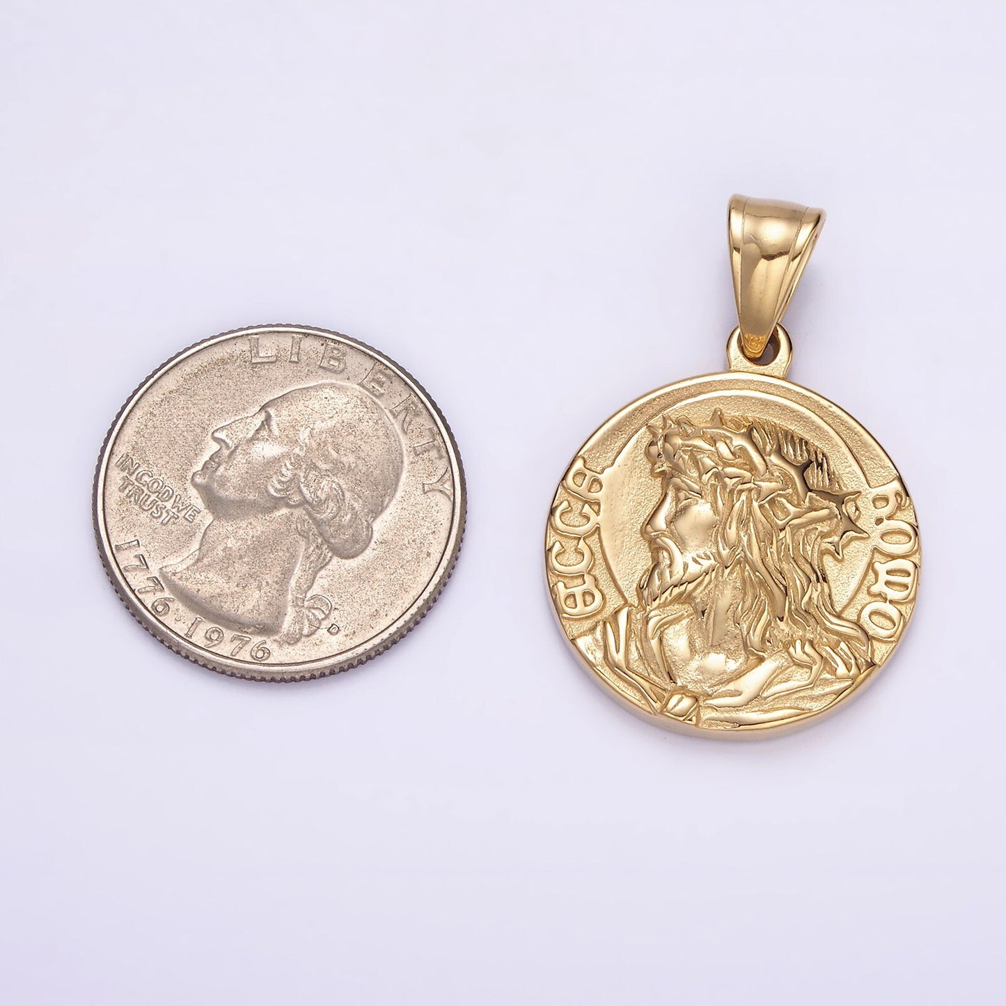 Serenity Prayer Necklace Pendant Gold Stainless Steel Jesus Religious Charm Gold Coin Medallion Double Sided Charm P821