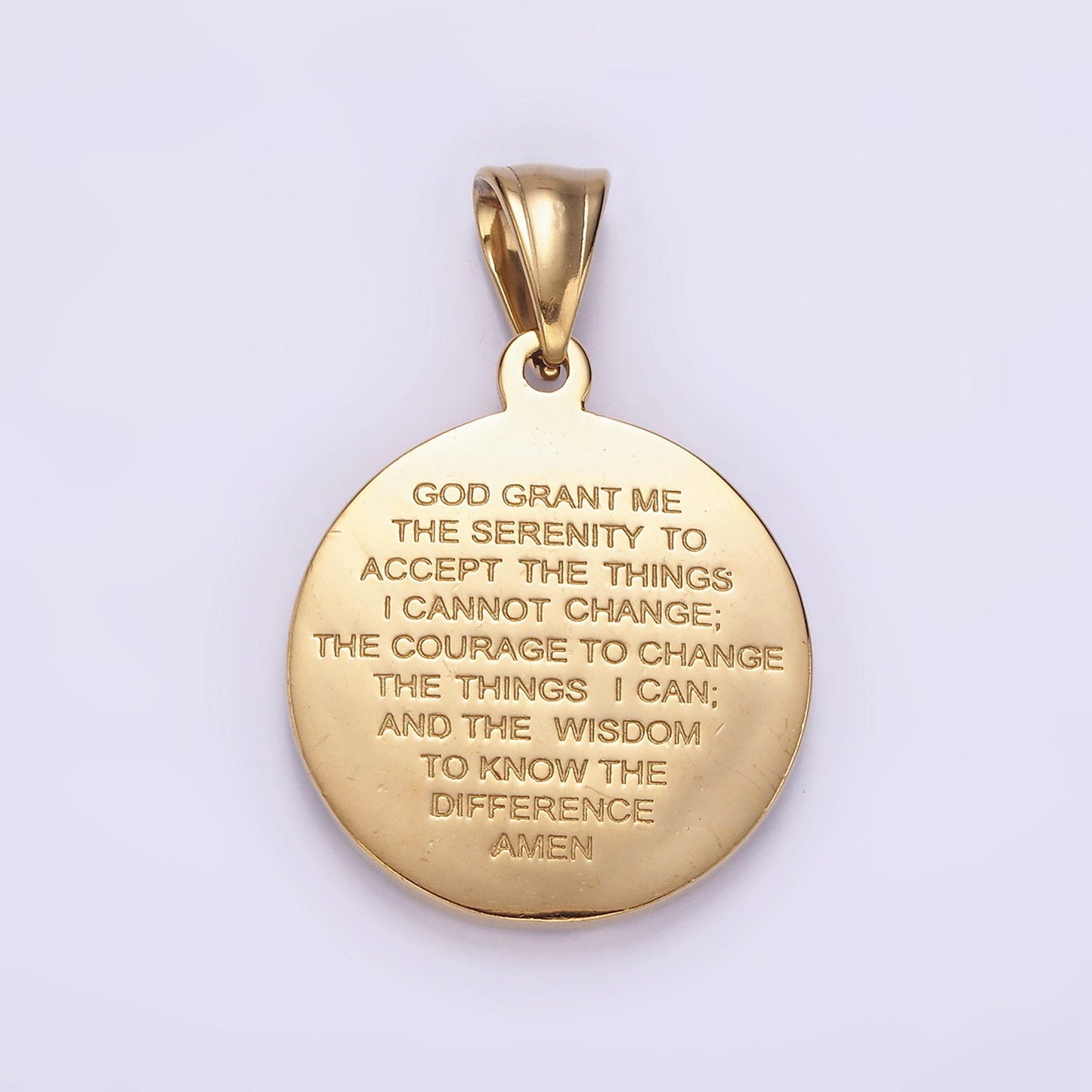 Serenity Prayer Necklace Pendant Gold Stainless Steel Jesus Religious Charm Gold Coin Medallion Double Sided Charm P821