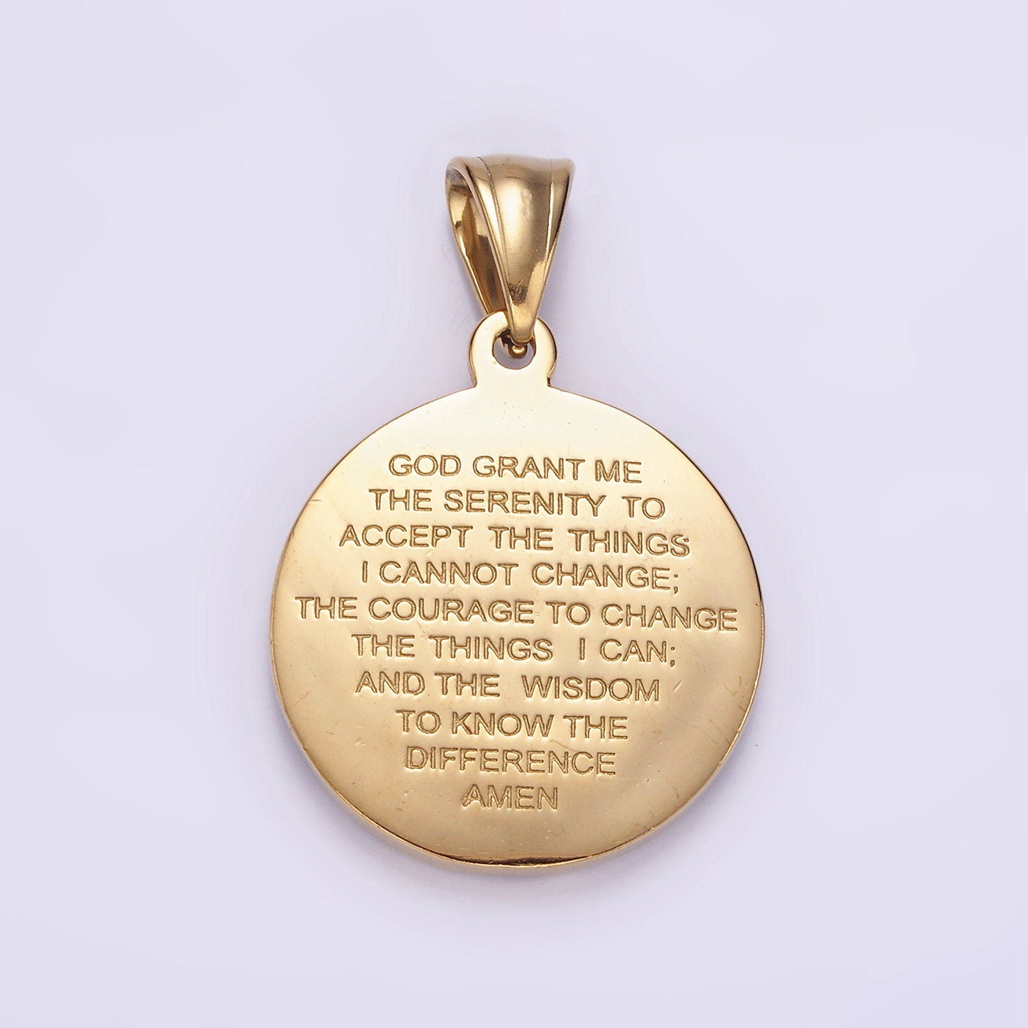 Serenity Prayer Necklace Pendant Gold Stainless Steel Jesus Religious Charm Gold Coin Medallion Double Sided Charm P821