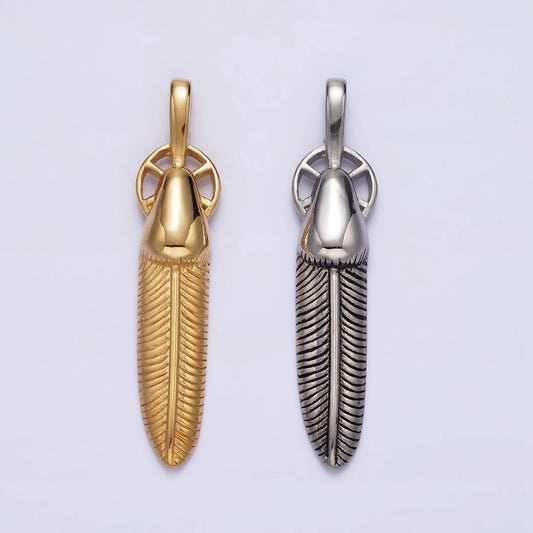 Silver Gold Stainless Steel Feather Pendant Indian Tribe Men Leaf Charms For Jewelry Making Lead Nickel Free Tarnish Free |  P-718