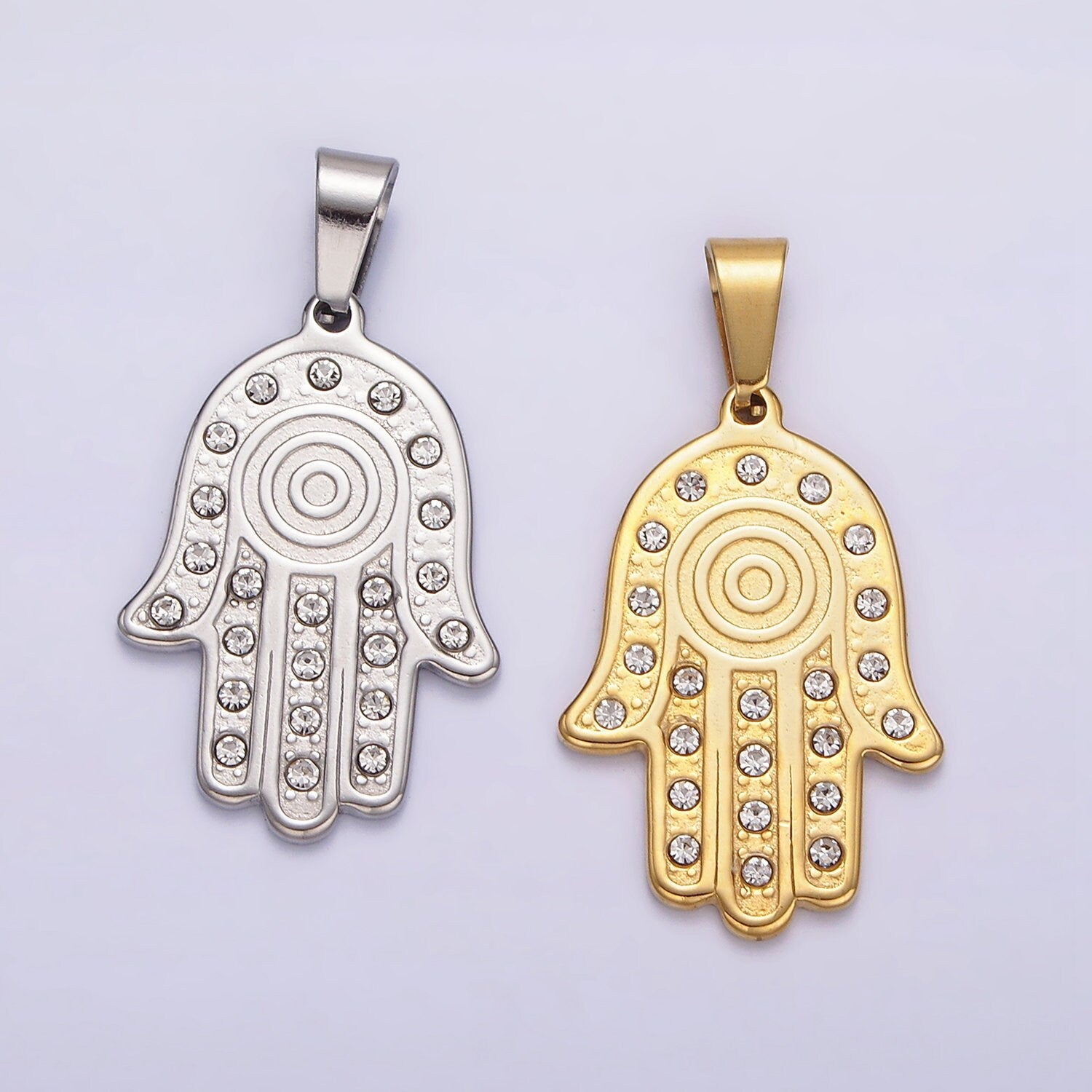 Stainless Steel Gold Hamsa Charm Silver Hamsa Pendant Big Charm Hamsa Hand Charm - for Necklace Component P278