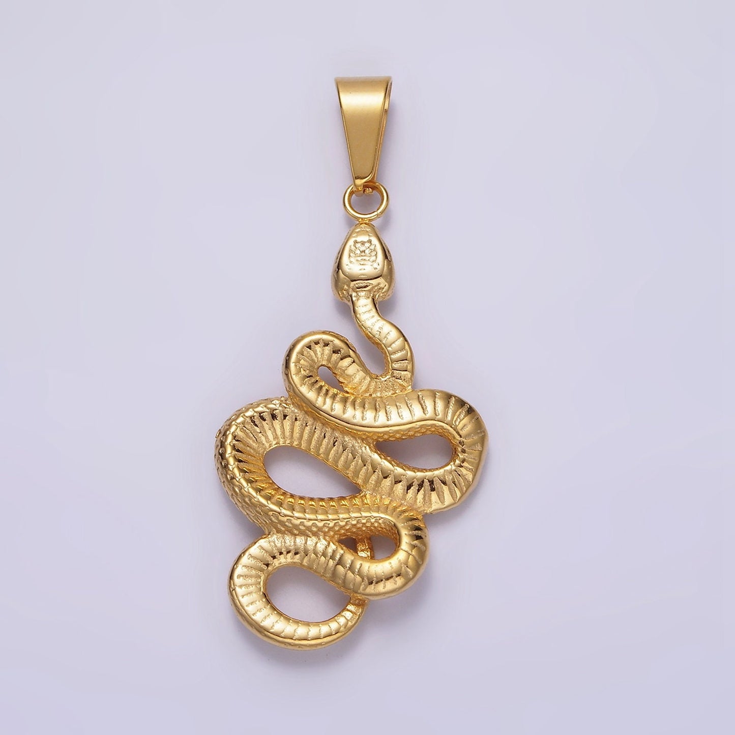 Stainless Steel 50mm Snake Charm Serpent Textured Pendant in Silver & Gold | P717